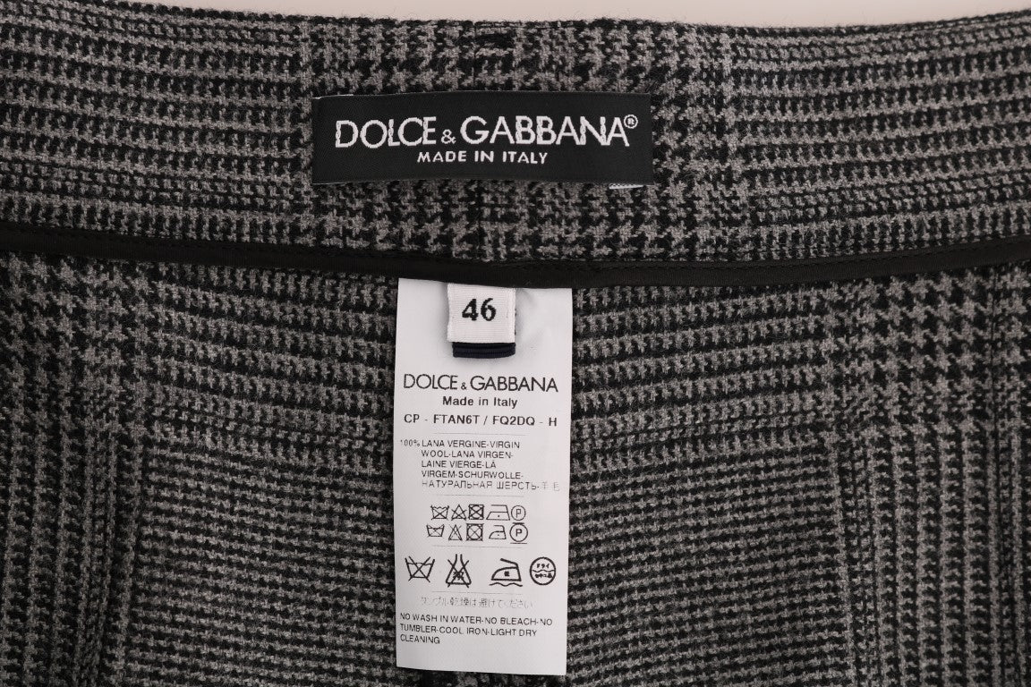 Elegantes pantalones capri de lana a cuadros grises