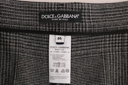 Elegantes pantalones capri de lana a cuadros grises