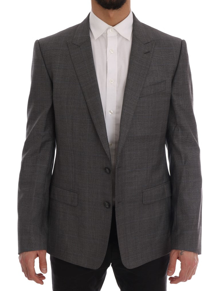 Blazer elegante de lana a cuadros grises