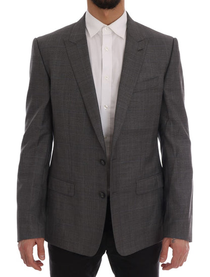 Blazer elegante de lana a cuadros grises