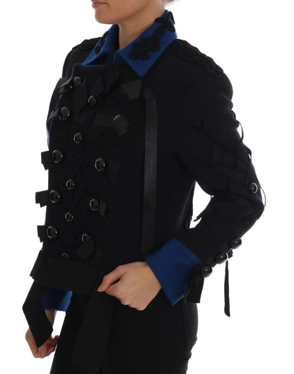 Chaqueta corta tipo gabardina elegante en negro y azul