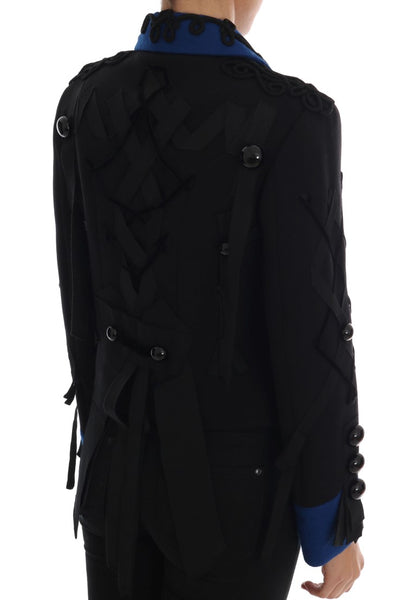 Chaqueta corta tipo gabardina elegante en negro y azul
