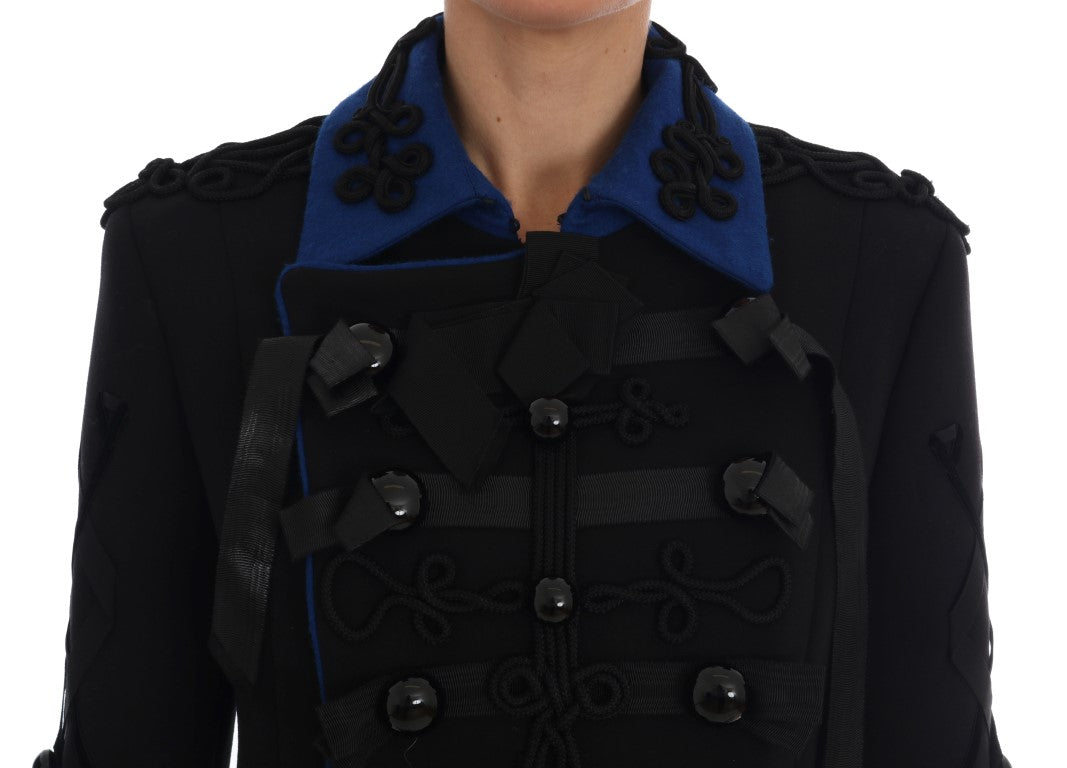 Chaqueta corta tipo gabardina elegante en negro y azul