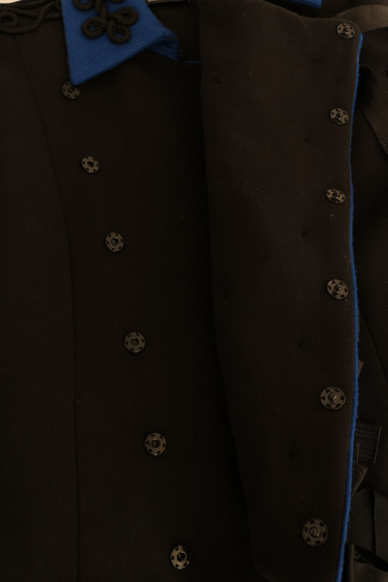 Chaqueta corta tipo gabardina elegante en negro y azul