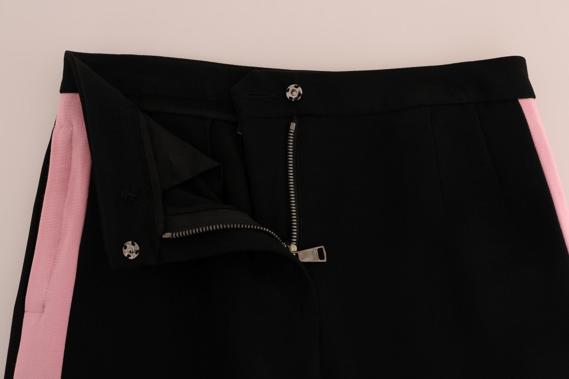 Pantalones capri negros elegantes con rayas laterales rosas
