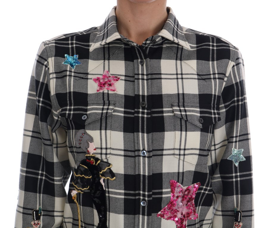 Camisa de lana a cuadros con lentejuelas encantadas