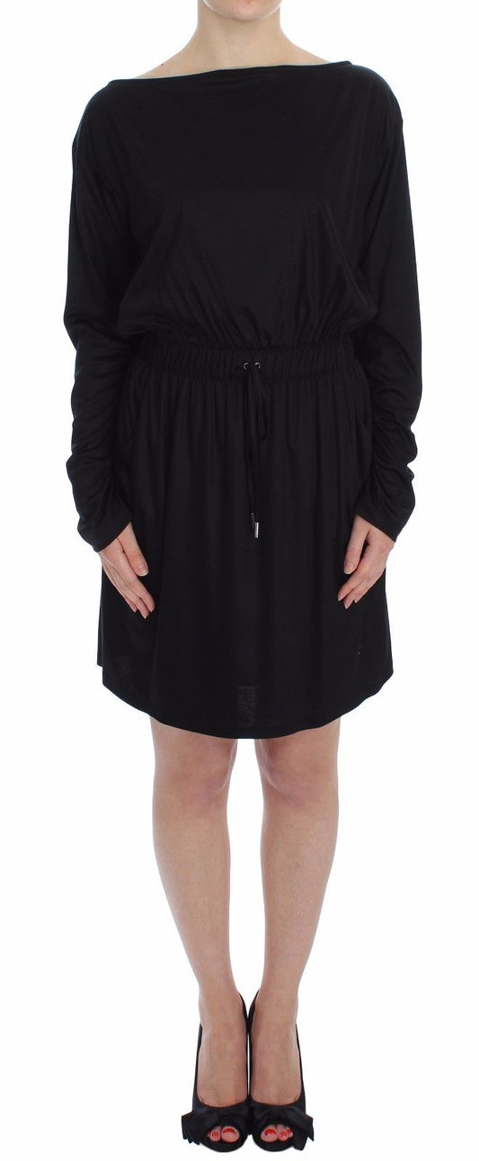 Elegante vestido recto de mezcla de seda negra