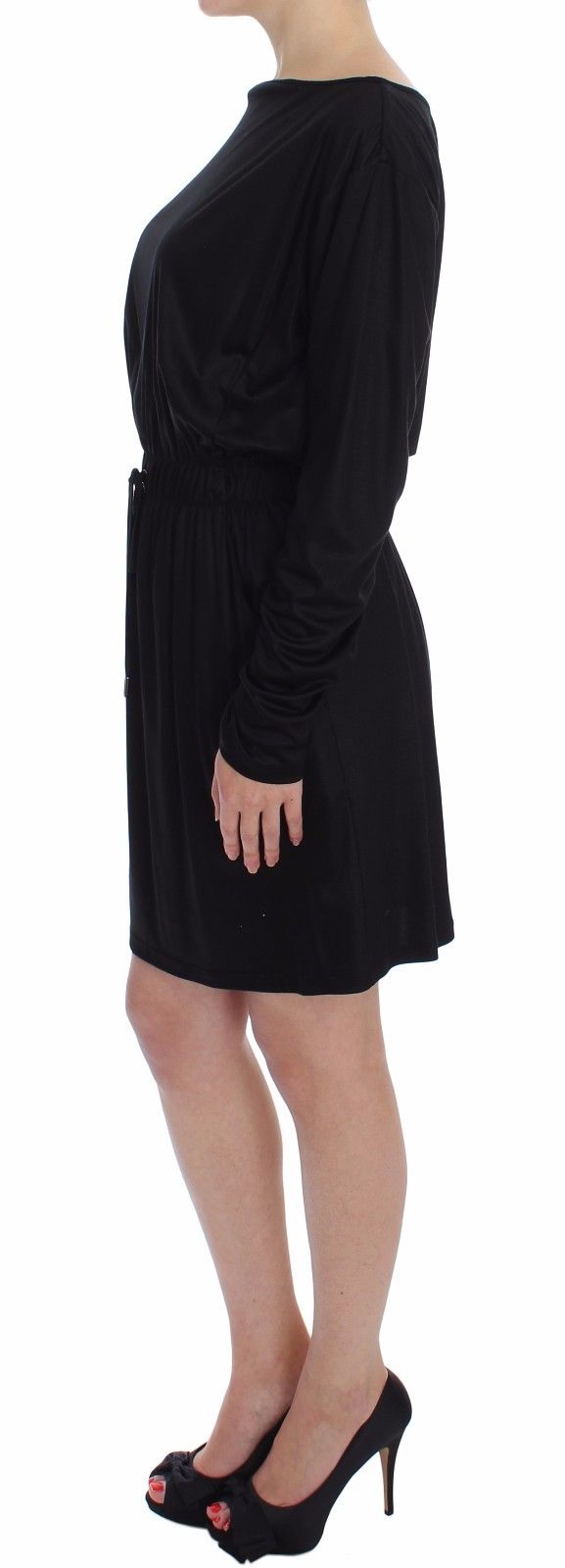Elegante vestido recto de mezcla de seda negra