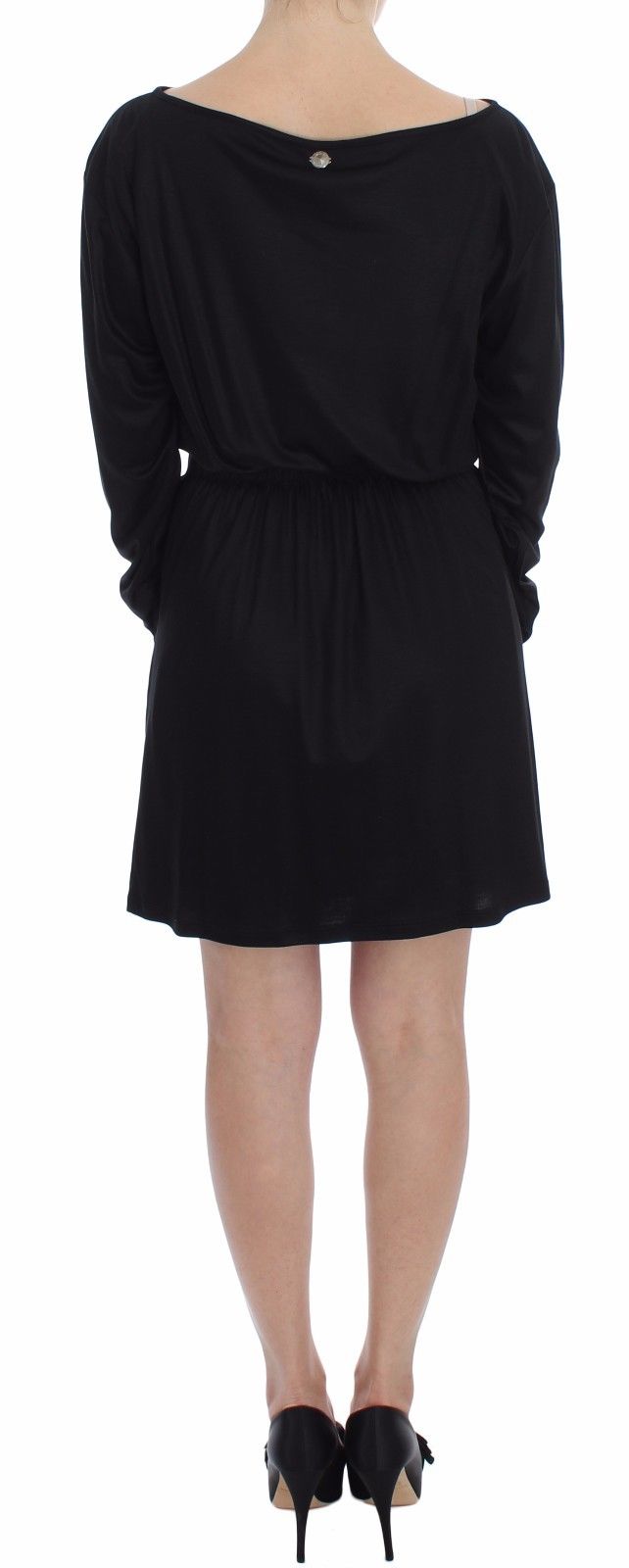Elegante vestido recto de mezcla de seda negra