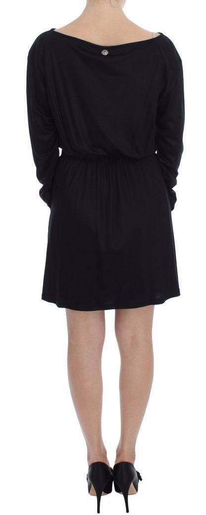 Elegante vestido recto de mezcla de seda negra