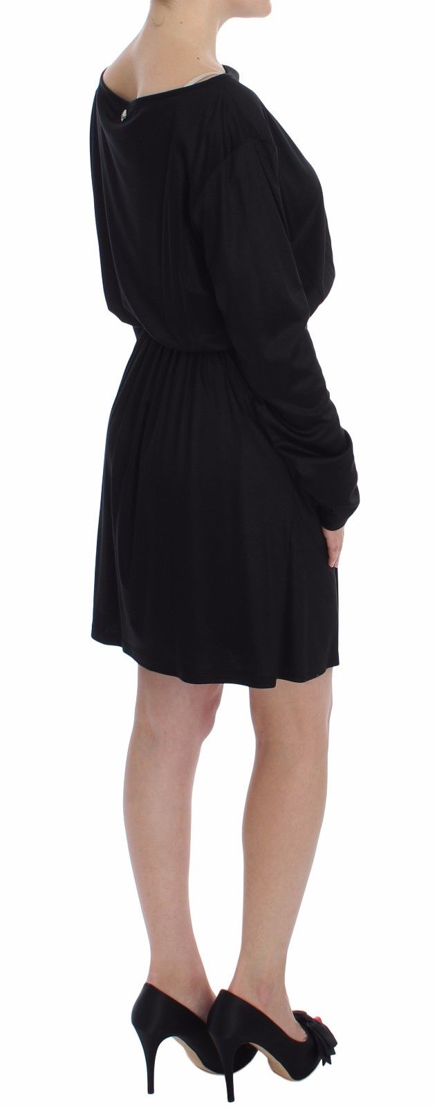 Elegante vestido recto de mezcla de seda negra