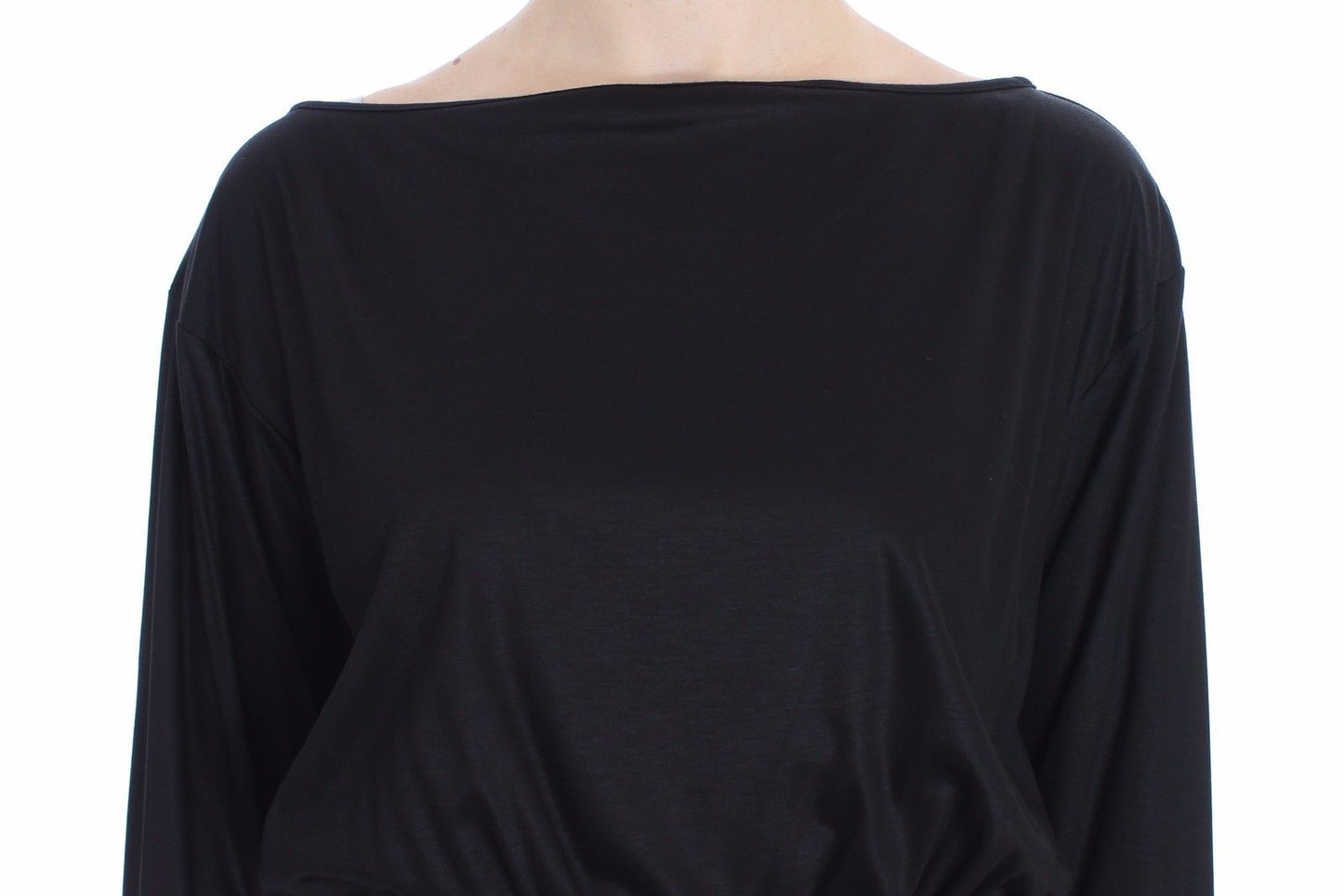 Elegante vestido recto de mezcla de seda negra