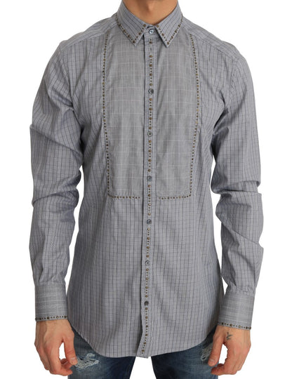 Camisa informal elegante de cuadros grises de corte entallado