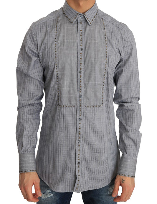 Camisa informal elegante de cuadros grises de corte entallado