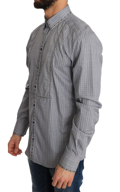Camisa informal elegante de cuadros grises de corte entallado