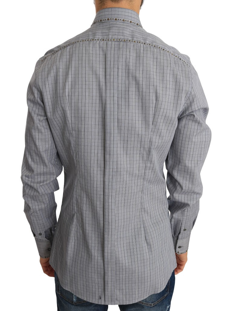 Camisa informal elegante de cuadros grises de corte entallado