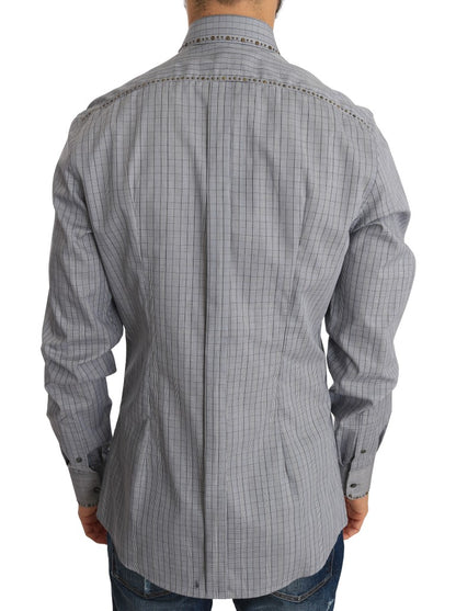 Camisa informal elegante de cuadros grises de corte entallado