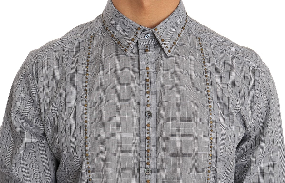 Camisa informal elegante de cuadros grises de corte entallado