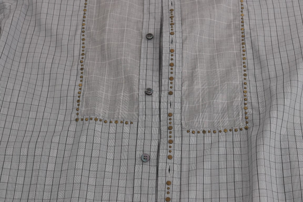 Camisa informal elegante de cuadros grises de corte entallado