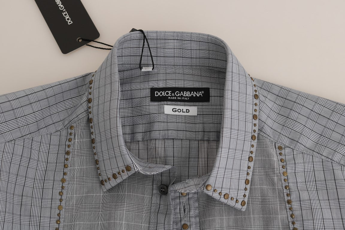 Camisa informal elegante de cuadros grises de corte entallado