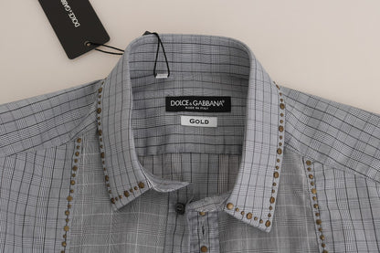 Camisa informal elegante de cuadros grises de corte entallado
