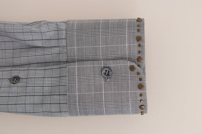 Camisa informal elegante de cuadros grises de corte entallado