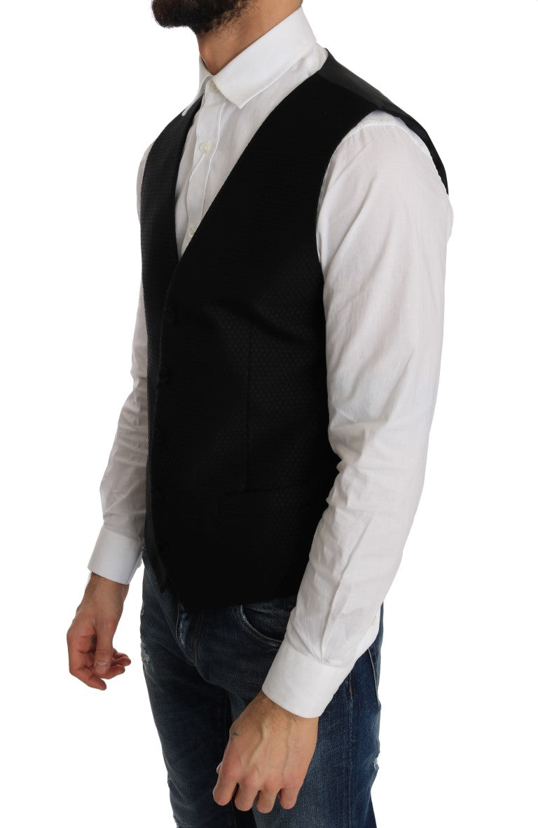Elegante chaleco de vestir negro con lunares