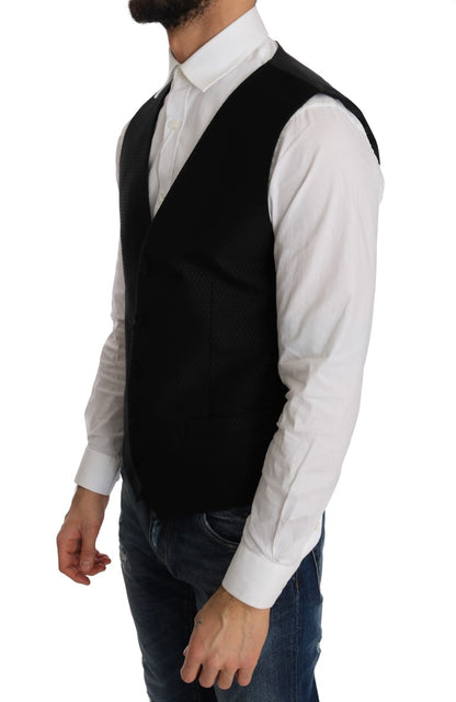 Elegante chaleco de vestir negro con lunares