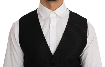 Elegante chaleco de vestir negro con lunares