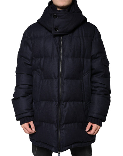 Chaqueta acolchada de nailon negra con capucha para hombre