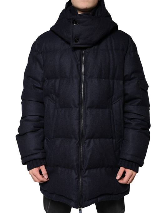 Chaqueta acolchada de nailon negra con capucha para hombre