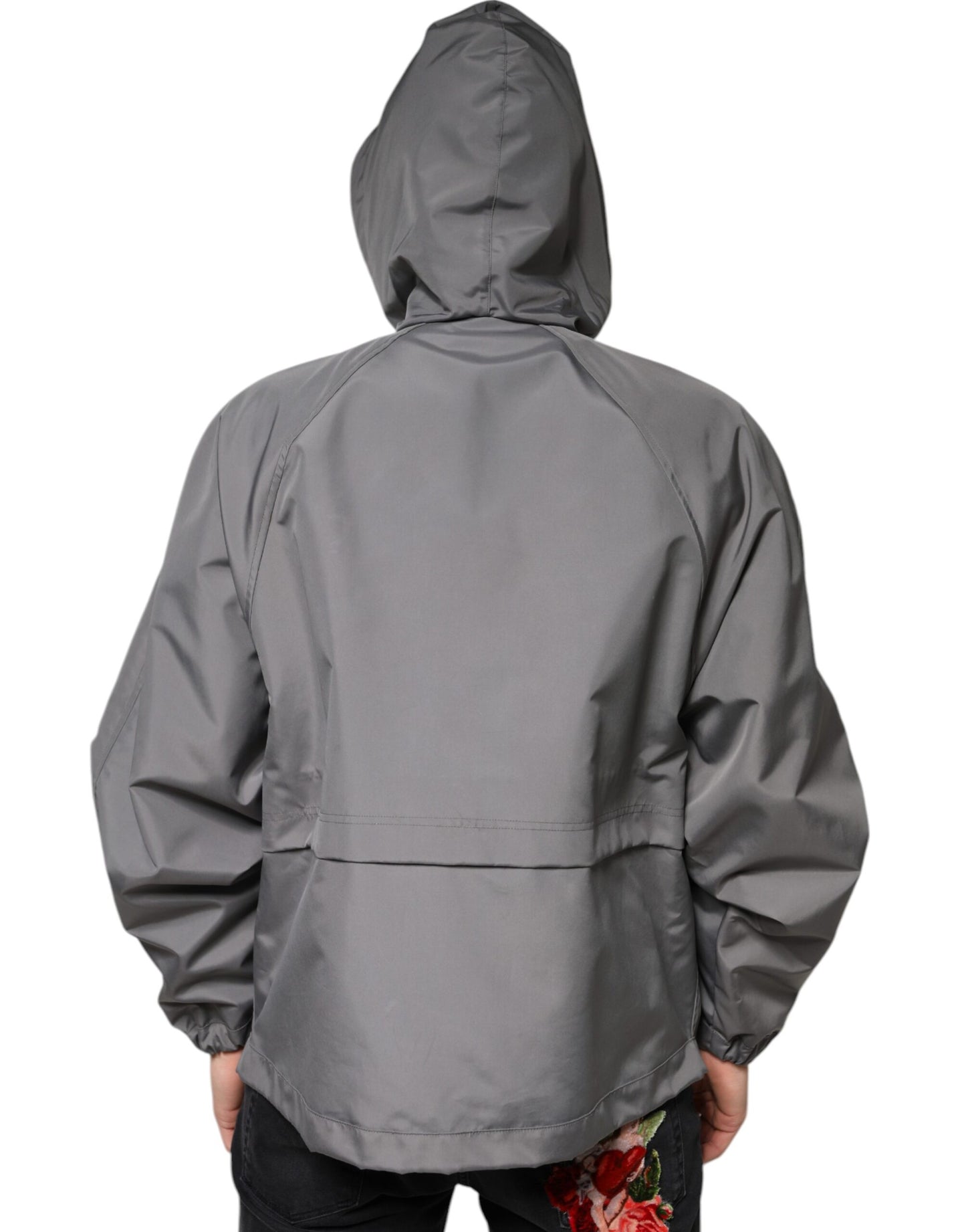 Chaqueta con capucha y cremallera completa de poliéster gris para hombre