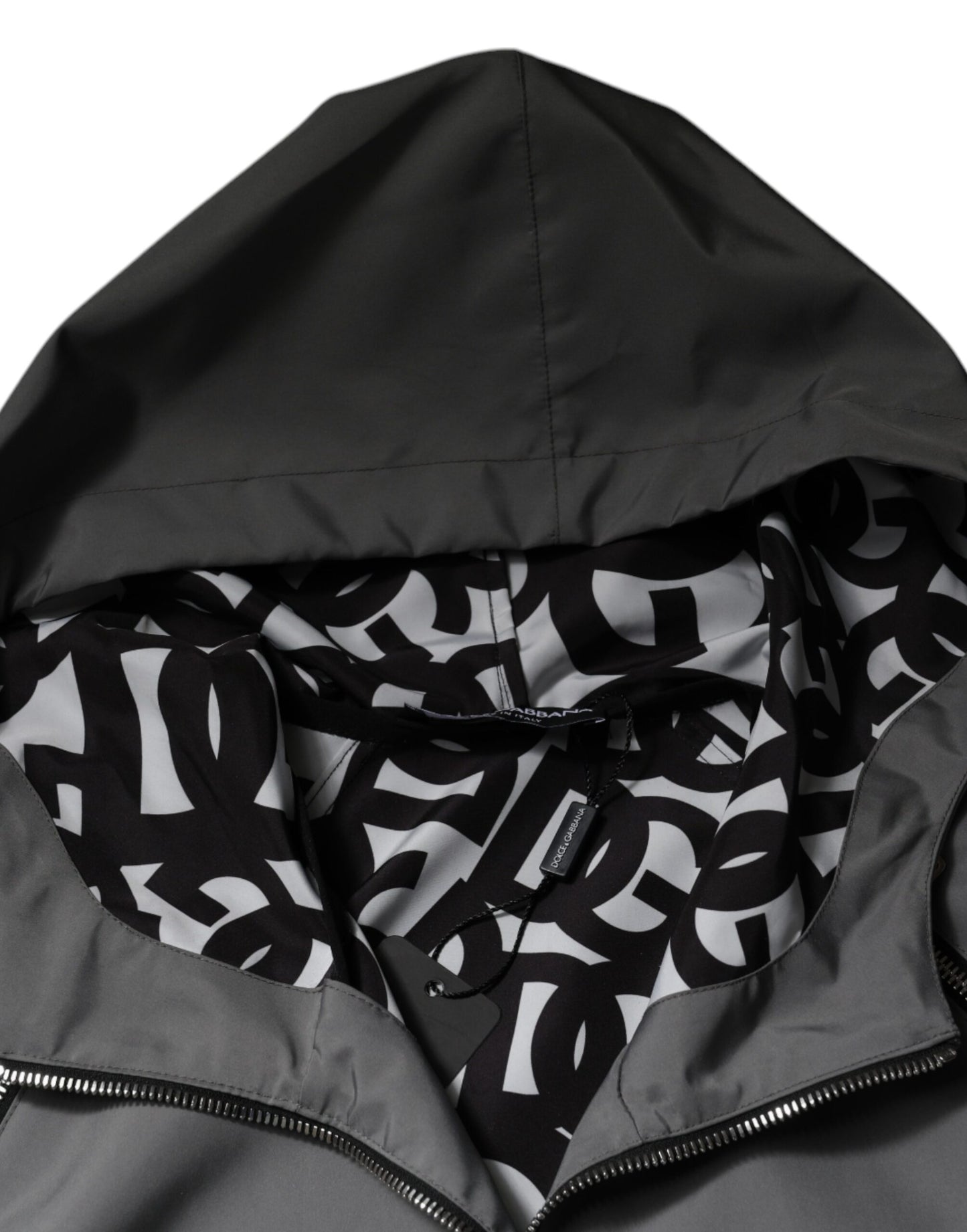Chaqueta con capucha y cremallera completa de poliéster gris para hombre