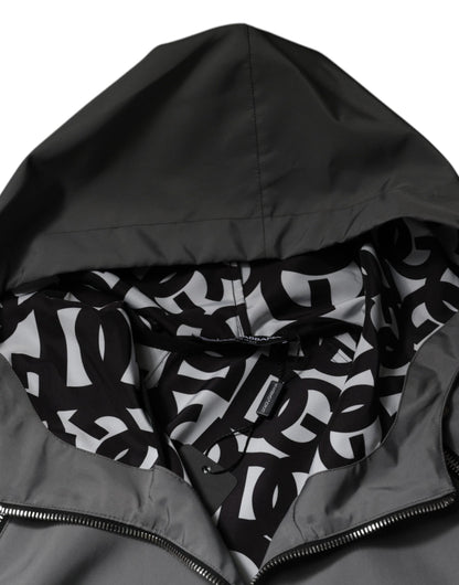 Chaqueta con capucha y cremallera completa de poliéster gris para hombre