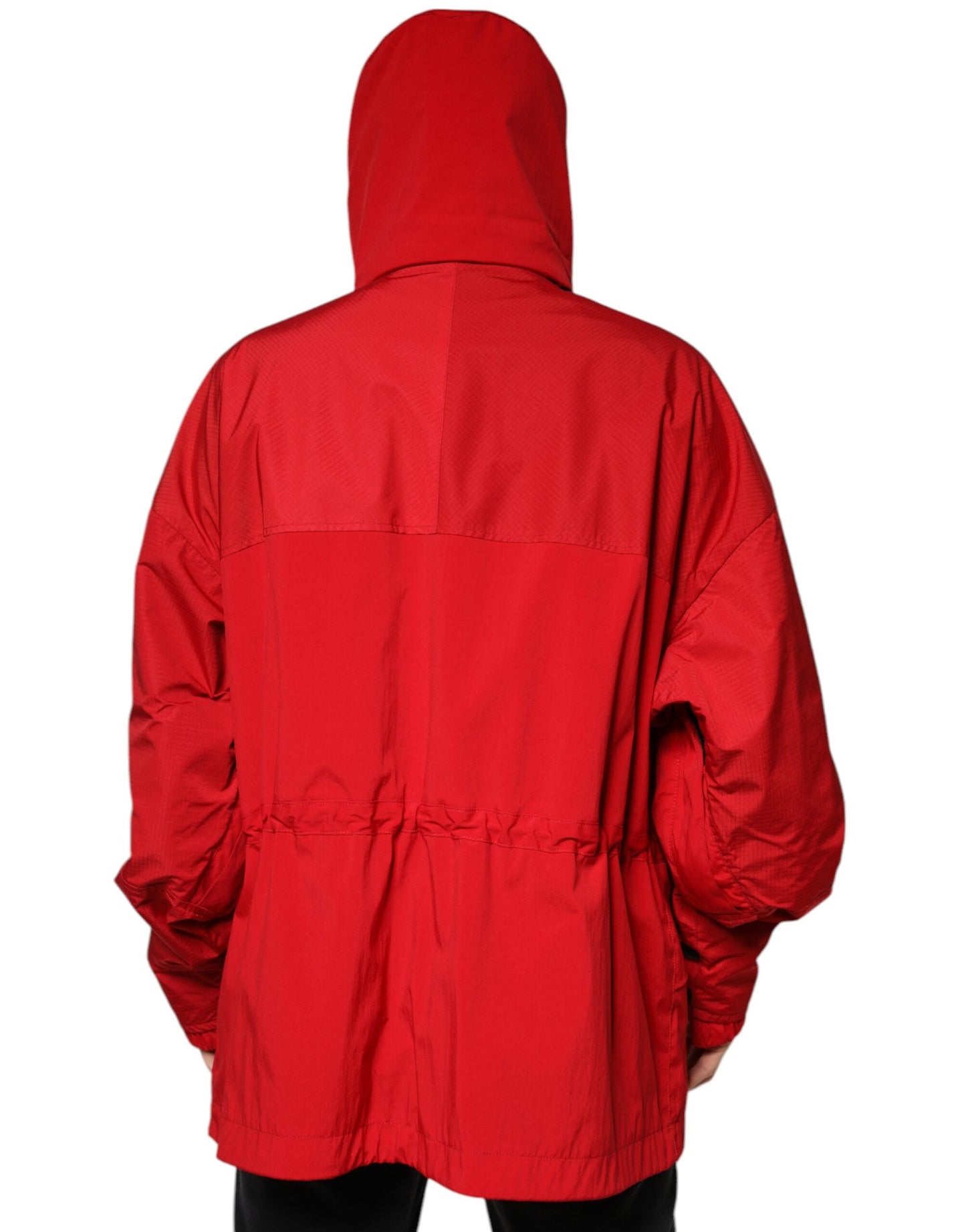 Chaqueta parka con capucha y cremallera completa de nailon rojo para hombre