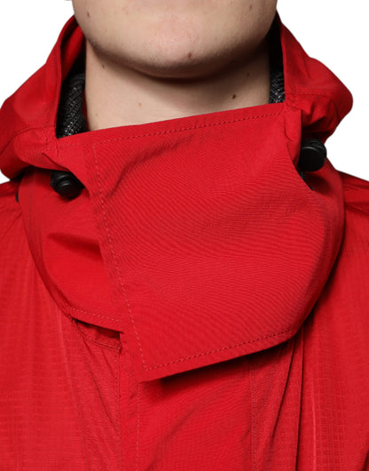 Chaqueta parka con capucha y cremallera completa de nailon rojo para hombre
