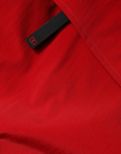 Chaqueta parka con capucha y cremallera completa de nailon rojo para hombre