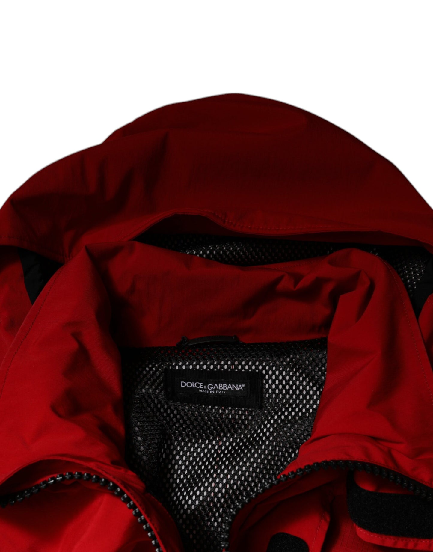 Chaqueta parka con capucha y cremallera completa de nailon rojo para hombre