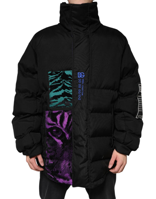 Chaqueta acolchada de nailon negra con cremallera completa para hombre