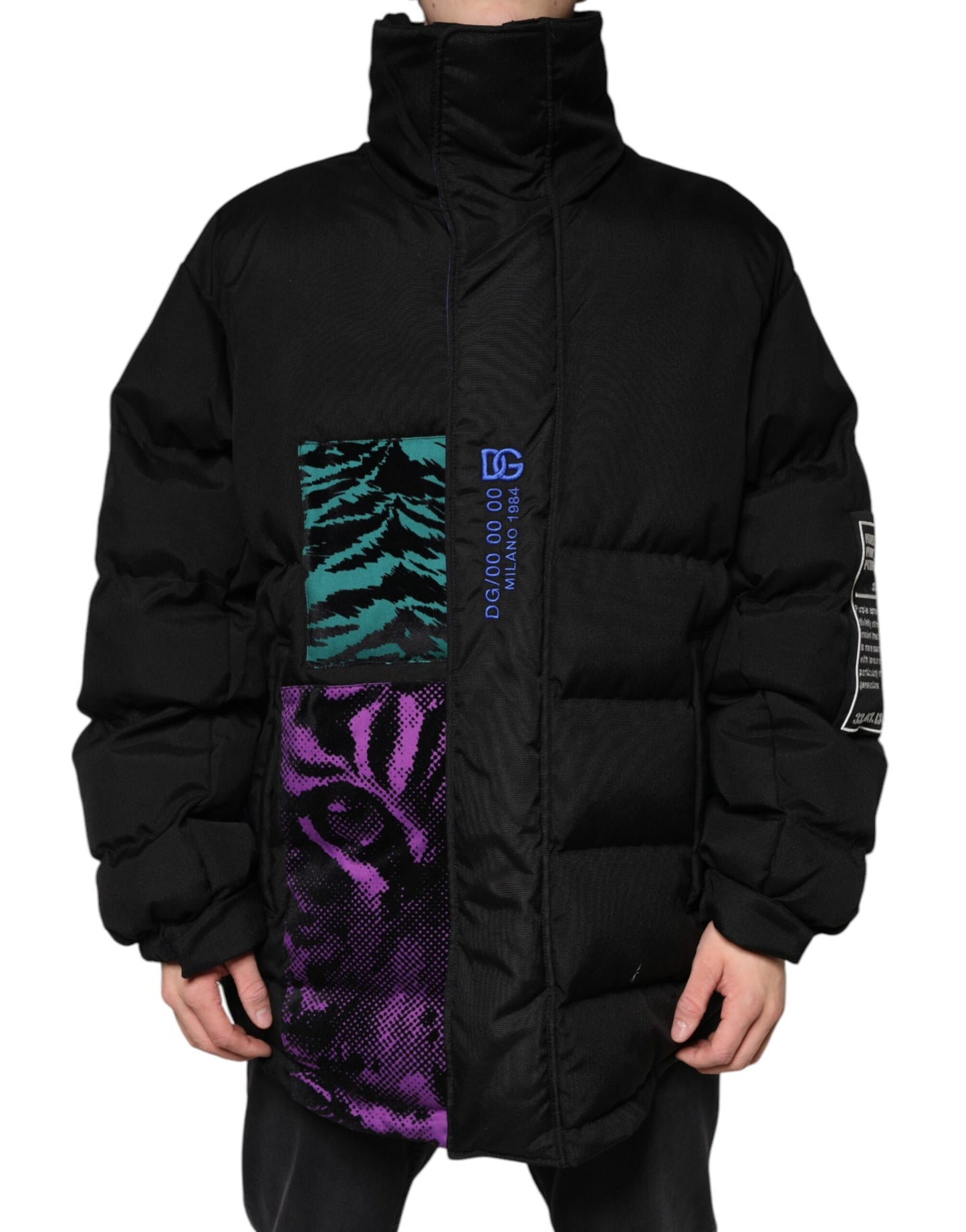 Chaqueta acolchada de nailon negra con cremallera completa para hombre