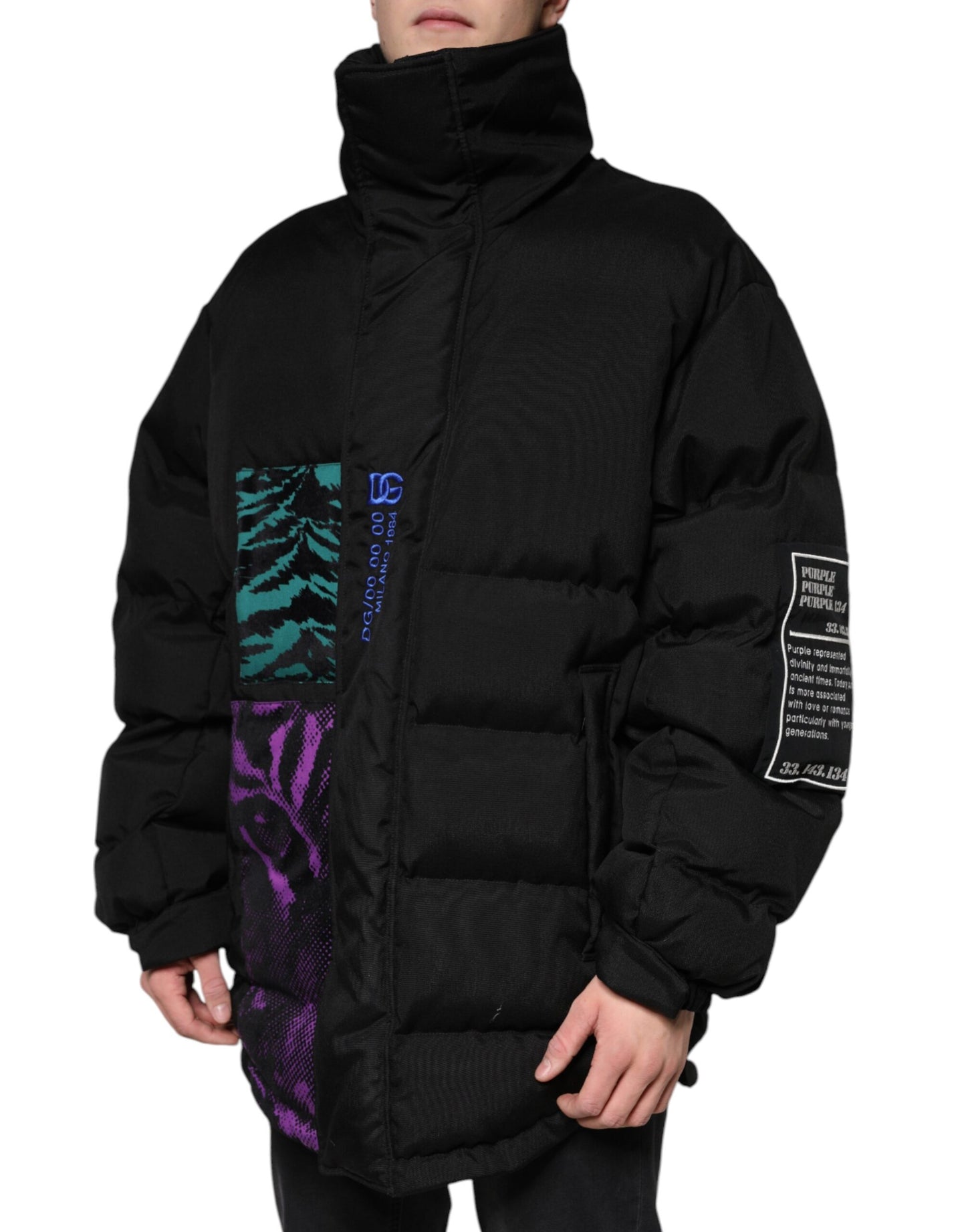 Chaqueta acolchada de nailon negra con cremallera completa para hombre