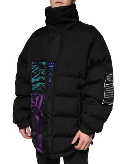 Chaqueta acolchada de nailon negra con cremallera completa para hombre