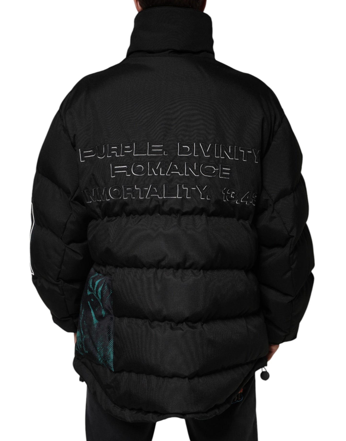 Chaqueta acolchada de nailon negra con cremallera completa para hombre
