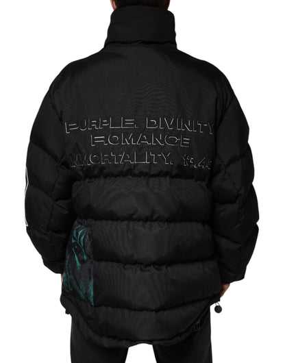 Chaqueta acolchada de nailon negra con cremallera completa para hombre