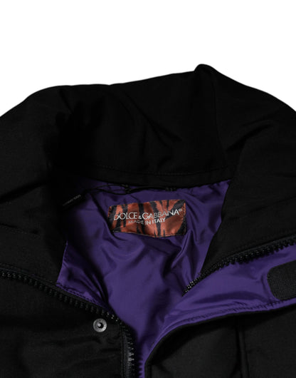 Chaqueta acolchada de nailon negra con cremallera completa para hombre