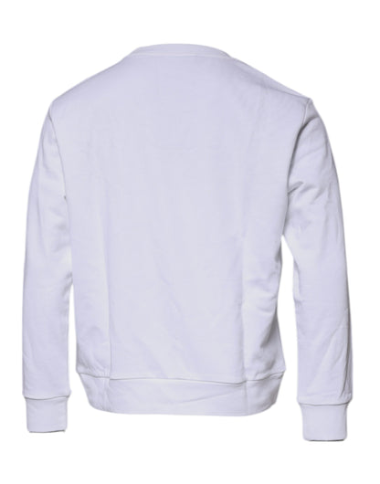 Suéter blanco de cuello redondo con bordado de Medusa