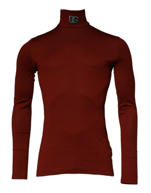Suéter de cuello alto de algodón rojo para hombre