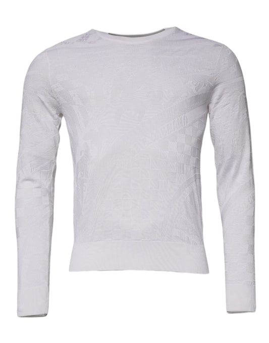 Suéter de cuello redondo de seda blanca para hombre
