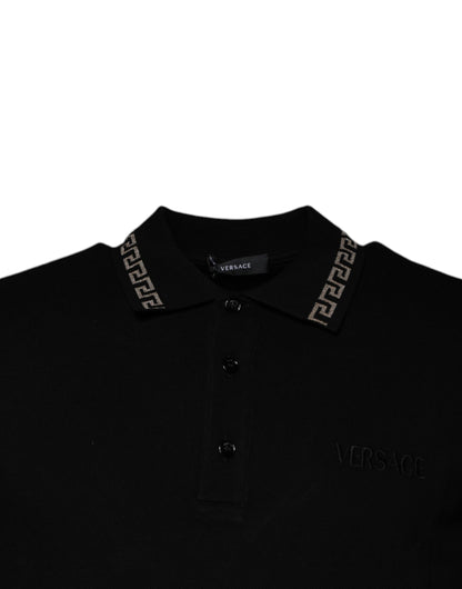 Camiseta polo de manga corta con cuello de viscosa negra