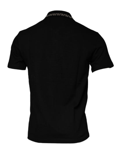 Camiseta polo de manga corta con cuello de viscosa negra